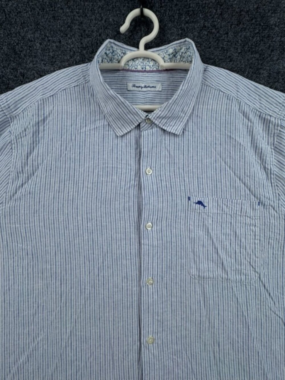 Tommy Bahama 2XL Striped Point Linen Polyester Island Zone Blue Hawaiian Pocket